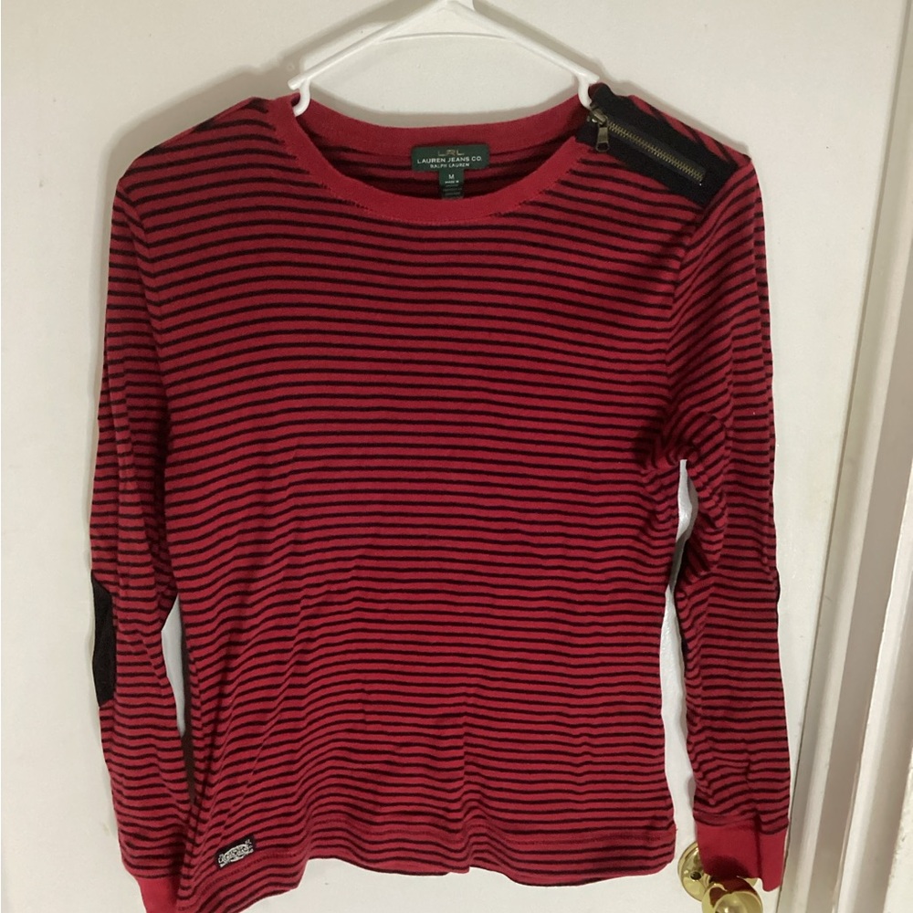 Lauren Ralph Lauren Red and Black Striped Long Sleeve Top Size Medium